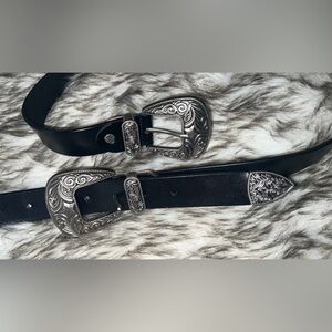 Black double buckle Belt with Silver Buckles